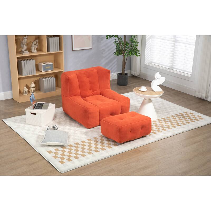 38.5" Single Sofa Chair for Adults & Children, Lazy Sofa Chair w/ Ottoman & Memory Foam, Living